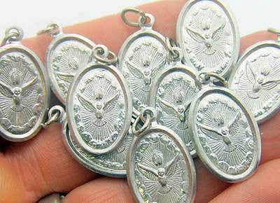 10 Lot Holy Spirit Silver Tone Aluminum Saint Medal Catholic 3/4" Italy
