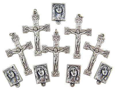 MRT Rosary Part Lot Of 10 Silver Plate Sorrowful Center 3/4" & 1" Cross Italy