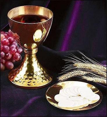 Solid Brass Catholic Mass Altar Chalice w Paten & Casted Node 7 3/4" H Gift