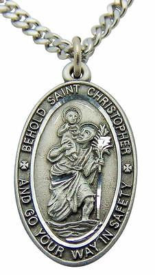 St Christopher Solid Pewter Travel Protector 1" Saint Medal + Chain Boxed Italy