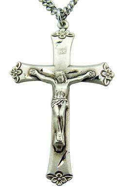 .925 Sterling Silver Crucifix 1 3/4" Large Rosary Cross Gift w S Steel Chain
