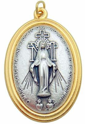 MRT Silver Gold Tone 1.5" Miraculous Medal Pray for Us Pendant 3D Embossed Gift