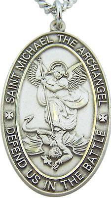MRT LARGE Sterling Silver Pendant Mens St Michael Medal 1 3/8" w S Steel Chain