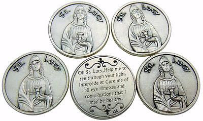 SET OF 5! St. Lucy Patron of Eyes Prayer Tokens Silver Plated Coin Lot Italy 1"