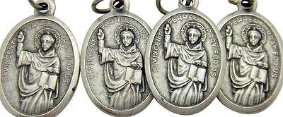 4 Lot St Vincent Ferrer Builders Catholic Medal Silver Tone Metal 3/4" Italy