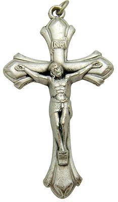 MRT Flare Crucifix Pectoral Pendant Silver Tone Metal Cross Gift Italy 2"