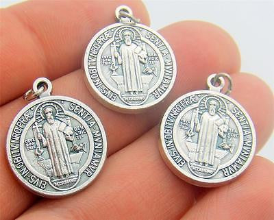 3 Piece Lot St Benedict Two Sided Silver Plate Italian Medal Protection