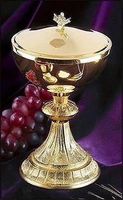 Solid Brass & 24KT Gold Plating Ciborium 4.75" Dia x 8.5" H with Fish Cover Gift