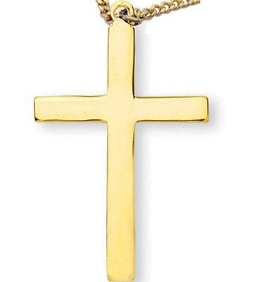 MRT Gold Over Solid Sterling Silver Cross Pendant w Chain 1.25" Christian Item