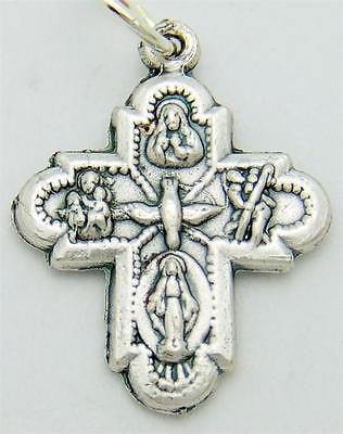 4-Way Scapular Medal Cross Oxidized Silver Catholic Protection Pendant 3/4"