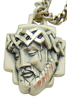 MRT Solid Sterling Silver Jesus Christ Head Medal Pendant 1" w Chain Boxed Gift