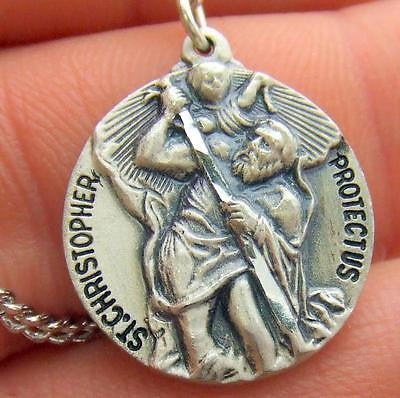 MRT St Christopher Sterling Silver Filled Medal 3/4" w 20" Stainless Chain Boxed