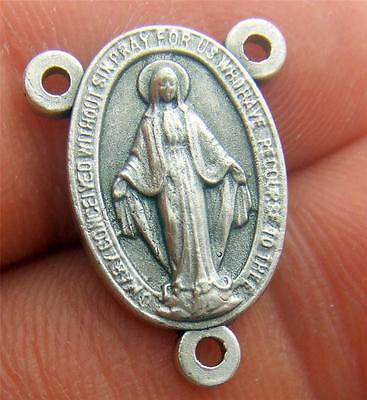 MRT Miraculous Mary Medal Rosary Part Oval Centerpiece Silver Plate Italy .65"