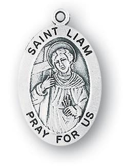 St Liam 7/8" Oval Sterling Silver Medal Saint Gift w Steel Chain Boxed
