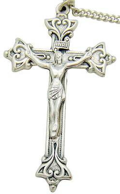 MRT LARGE Pectoral Crucifix Oxidized Silver 2" Cross w Necklace Boxed Gift