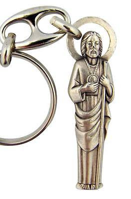 MRT St Jude Silver Plate Metal Key Chain Ring Patron Saint Gift 2" Car Keychain