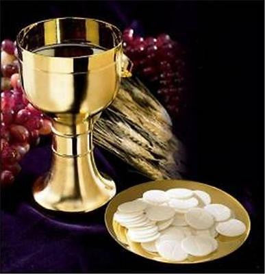 Solid Brass w 24KT Gold Plating Catholic Altar Chalice Paten 6.75"H 14oz Gift