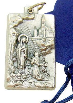 Our Lady of Lourdes Large Silver Tone Metal 1"L Pendant Medal w Gift Bag by MRT