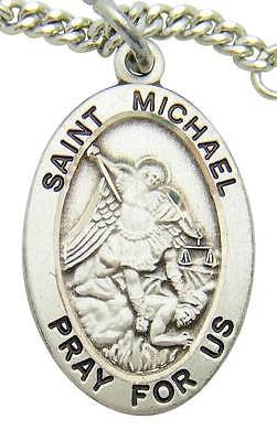 MRT St Michael Sterling Silver Saint Protection Medal 3/4" w Chain Boxed Gift