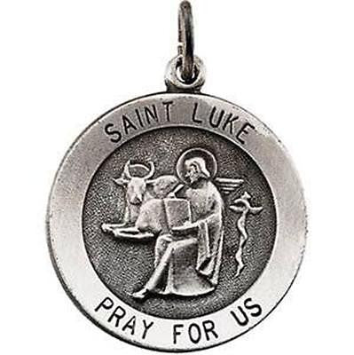 MRT Sterling Silver Saint St Luke 3/4" Medal w Stainless Steel Chain + Boxed