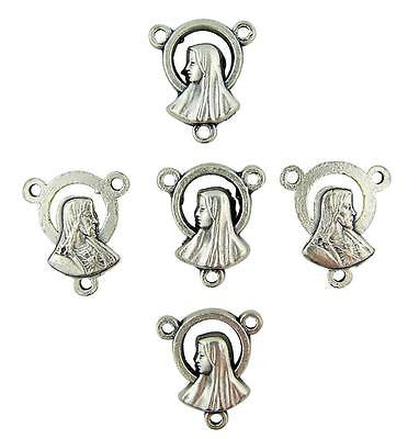MRT Lot Of 5 Madonna Sacred Heart Silver Plate Rosary Centerpiece .65" Italy