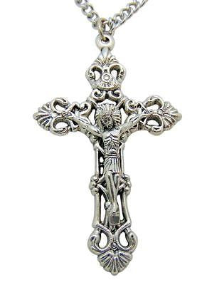 Catholic Metal Crucifix Pendant 2" L for Confirmation or Communion w/ Chain
