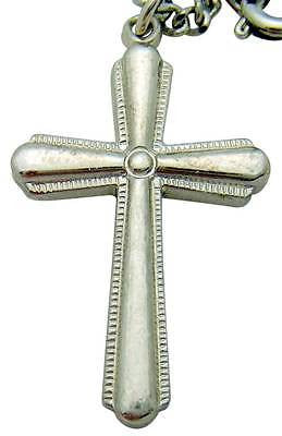 MRT Sterling Silver Cross 1 1/8" Christian Gift w Stainless Steel Chain + Boxed