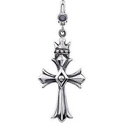 MRT Sterling Silver Large Crown Cross Pendant Necklace Charm Ladies Gift 1 1/2"L