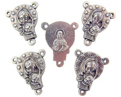 MRT Lot Of 5 Mary Queen Of The World Silver Plate Rosary Centerpiece 3/4" Italy