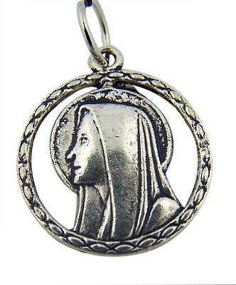 MRT Madonna Virgin Mary Silver Plate Pendant Necklace Medal Catholic Gift 7/8"