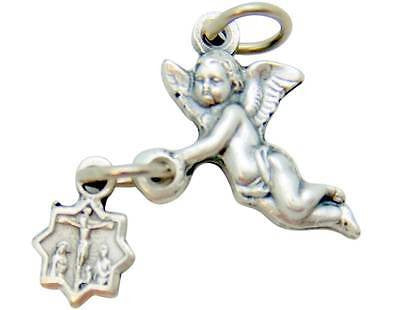 MRT Guardian Angel Pendant Medal w Star Silver Plate Fashion Charm Gift Italy 1"