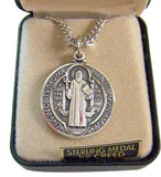 MRT St Benedict Sterling Silver Saint Medal Gift 3/4" w Stainless Chain Boxed