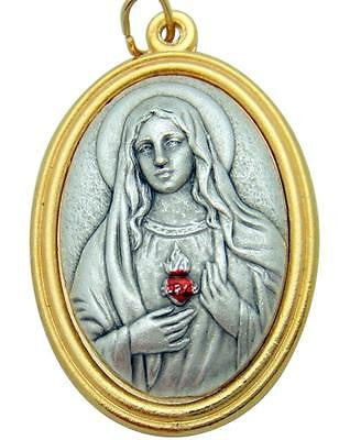 Immaculate Heart of Mary 1.5" Pendant Embossed Medal Silver Plated Gift