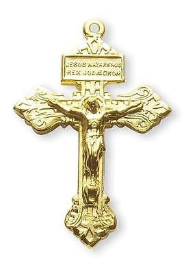 MRT Gold Over Sterling Silver Pardon Crucifix 1-1/2" L on 24" Chain Gift Boxed