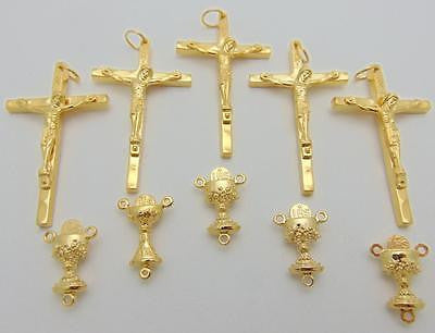 MRT First Communion Rosary Piece Lot of 10 Gold Tone Metal Crucifix Centerpiece