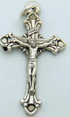 MRT Petite Ornate Crucifix Catholic Cross Silver Plate Metal Pendant  1" Italy