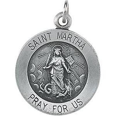 MRT St Martha Sterling Silver Ladies Medal Patron Saint .65" w Chain Boxed Gift