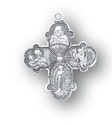 MRT Sterling Silver Four Way Medal 4-Way Budded Cross 7/8"" Boxed w  18" Chain