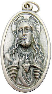 MRT Large Sacred Heart St Mary Embossed 3-D Medal Silver Plate Metal Pendant 1"