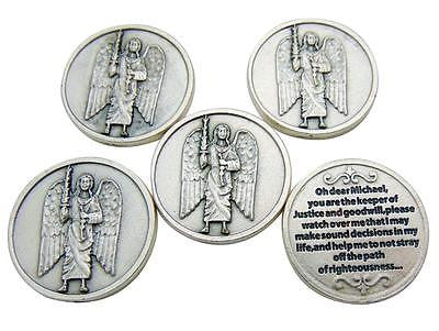 SET OF 5! St Saint Michael Prayer Token Silver Plated Coin Gift Lot from Italy