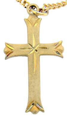 14KT Gold over Solid Sterling Silver Cross 1 1/4" Pendant w Chain Boxed Gift