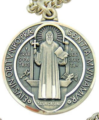 MRT St Benedict Sterling Silver Saint Medal Gift 3/4" w Stainless Chain Boxed