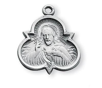 MRT Sterling Silver Sacred Heart Trefoil Medal Pendant 7/8" with Chain Boxed