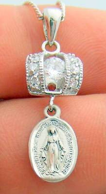 MRT Miraculous Mary Medal Pendant Sterling Silver Swarovski Crystals 18" Chain