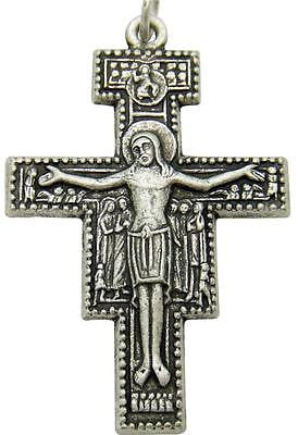 MRT San Damiano Pectoral Crucifix Pendant Silver Plate Catholic Cross 2" Italy