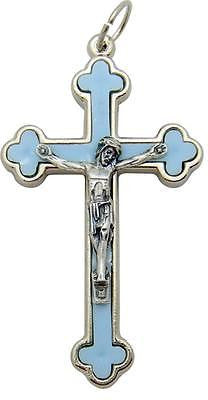 MRT Crucifix Newborn Baby Boy Mom Gift 1.5in Blue Cross Silver Plate Metal Italy
