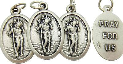 4 St Christopher Travel Protection Saint Medal Silver Plate Gift 3/4" Italy