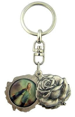 MRT Key Chain Ring Our Lady Of Grace & St Christopher Silver Plate Saint Locket