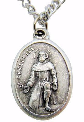 St Peregrine Medal 3/4" Silver Tone Metal Saint of Cancer Gift with Steel Chain