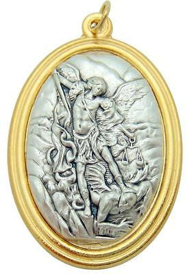 St Michael 1 1/2" Pendant 3D Embossed Saint Medal Silver Tone Metal Gift
